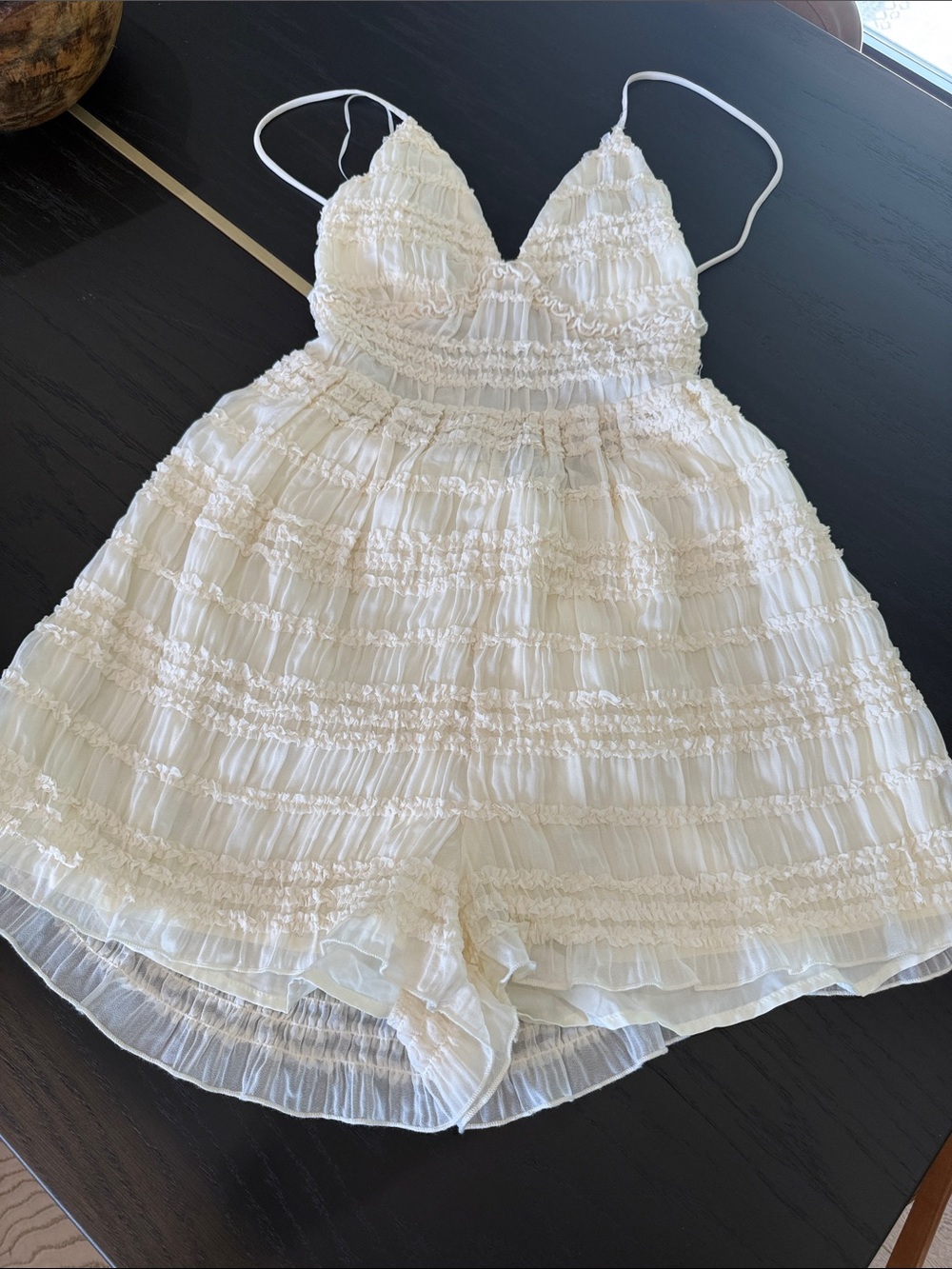 Princess Polly Cream Smocked Romper
